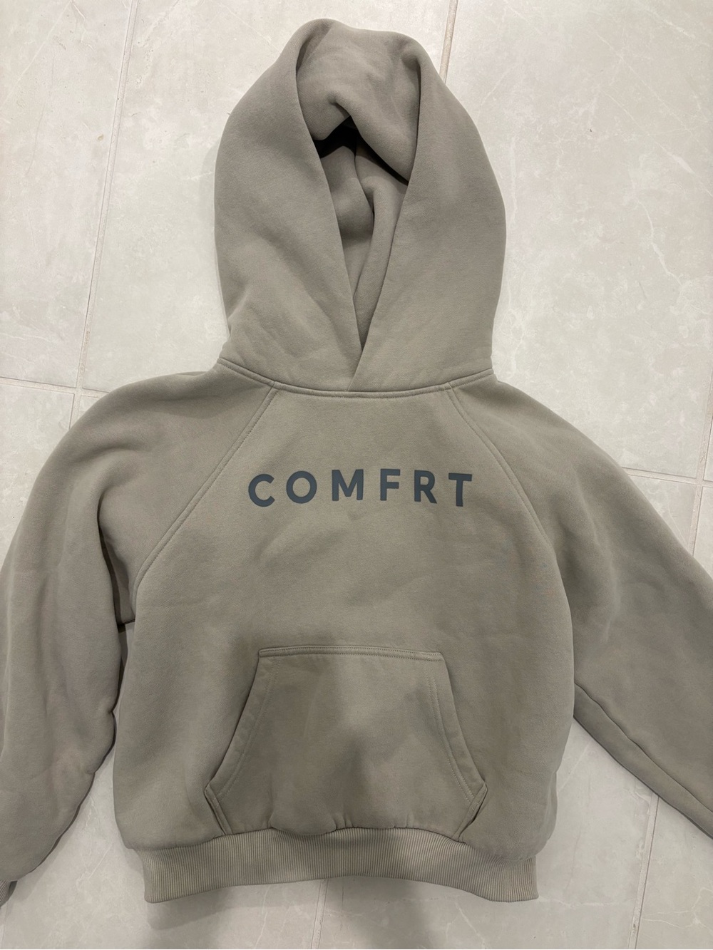 Kids Pullover Hoodie in Olive Gray with COMFRT Print